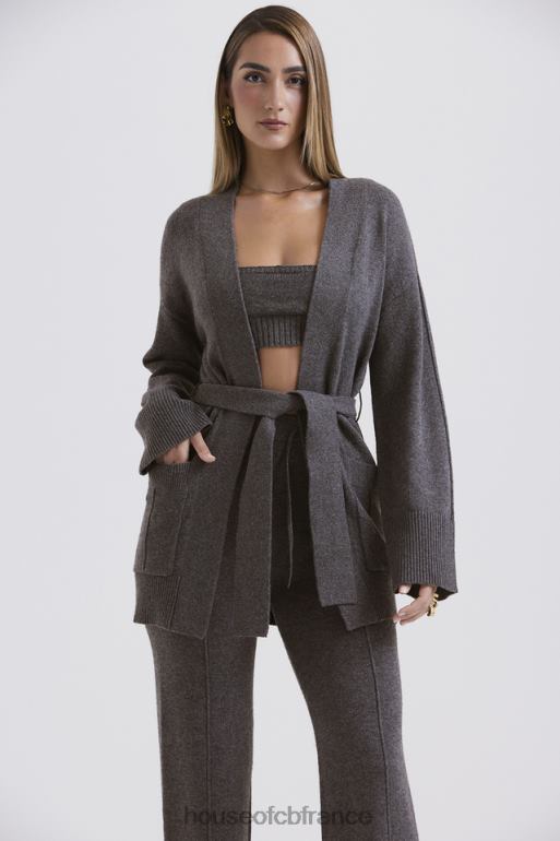 House of CB alaia cardigan en cachemire mélangé anthracite avec ceinture N888H652 vêtements