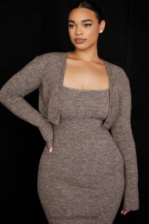 House of CB andie - cardigan court en tricot chiné marron N888H732 vêtements