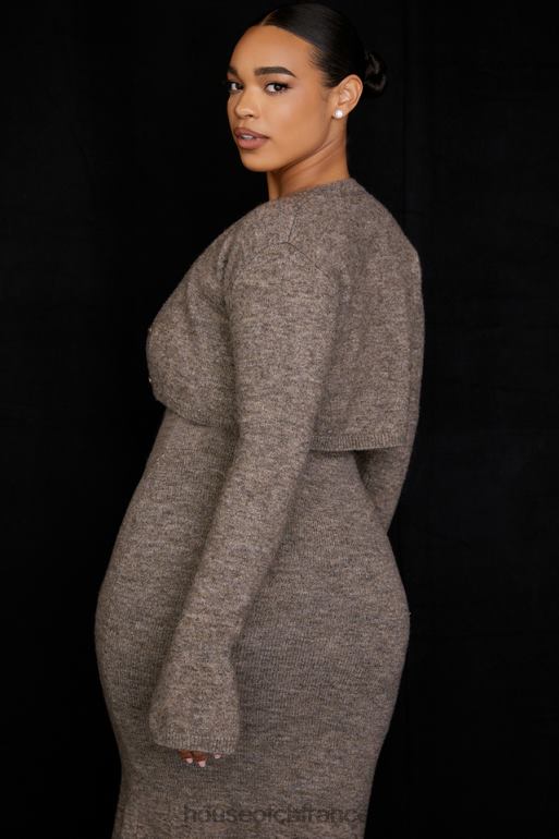 House of CB andie - cardigan court en tricot chiné marron N888H732 vêtements