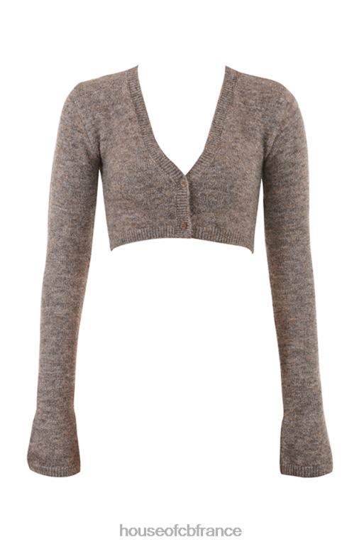 House of CB andie - cardigan court en tricot chiné marron N888H732 vêtements