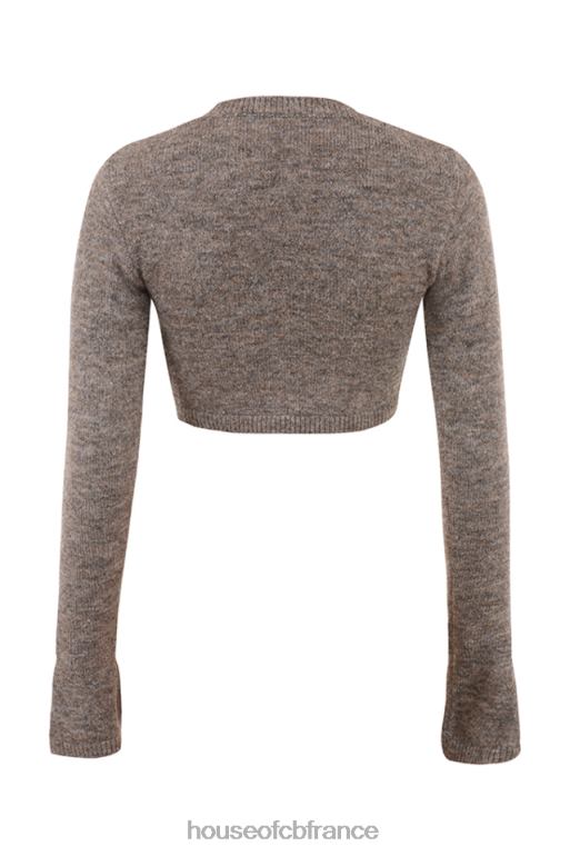 House of CB andie - cardigan court en tricot chiné marron N888H732 vêtements