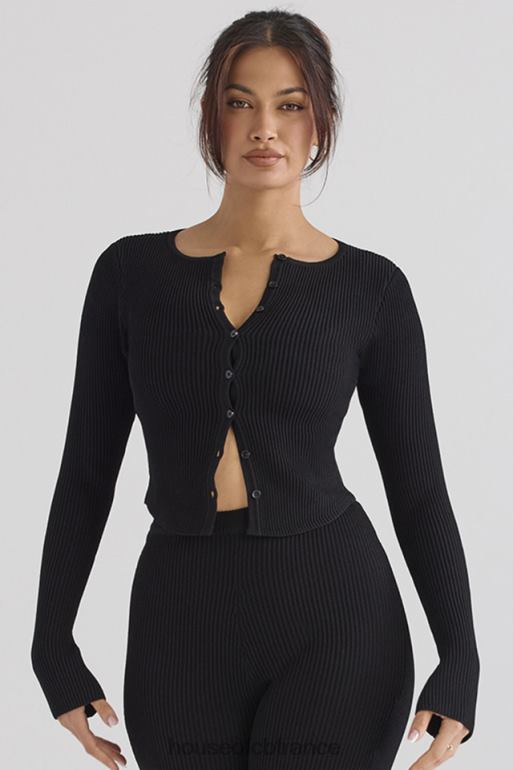House of CB cardigan en maille côtelée noire sylvia N888H695 vêtements