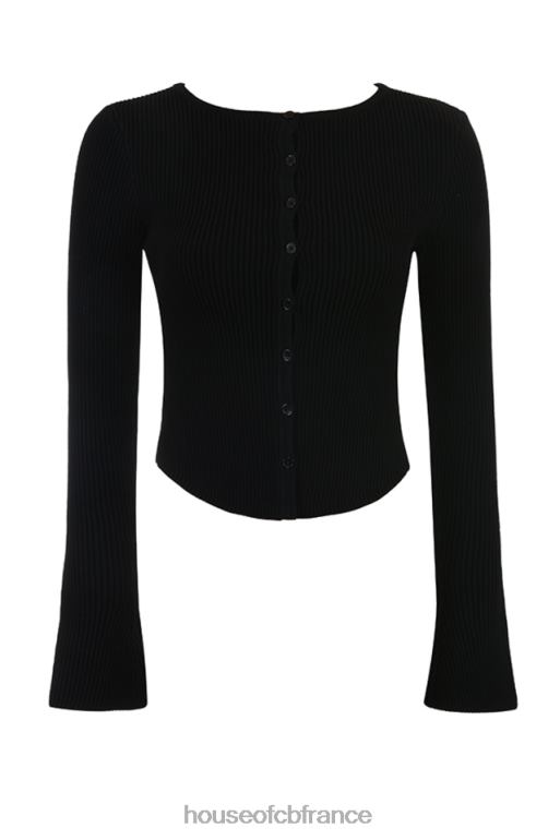 House of CB cardigan en maille côtelée noire sylvia N888H695 vêtements