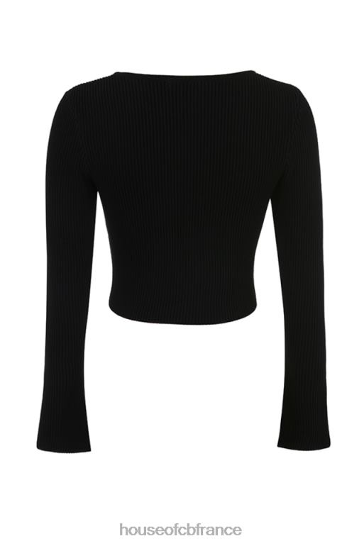 House of CB cardigan en maille côtelée noire sylvia N888H695 vêtements