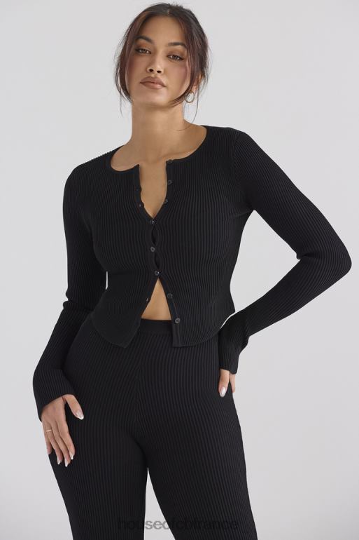 House of CB cardigan en maille côtelée noire sylvia N888H695 vêtements