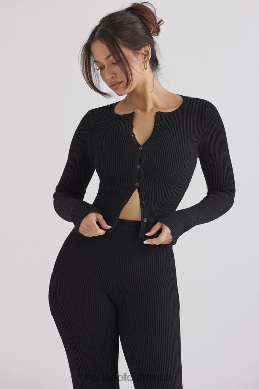 House of CB cardigan en maille côtelée noire sylvia N888H695 vêtements
