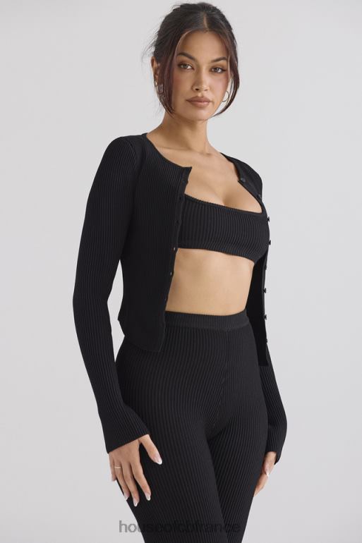 House of CB cardigan en maille côtelée noire sylvia N888H695 vêtements
