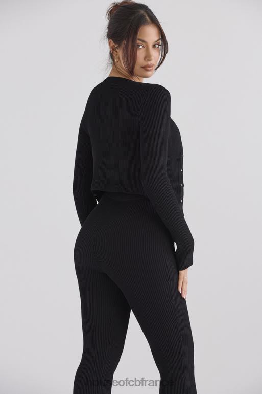 House of CB cardigan en maille côtelée noire sylvia N888H695 vêtements