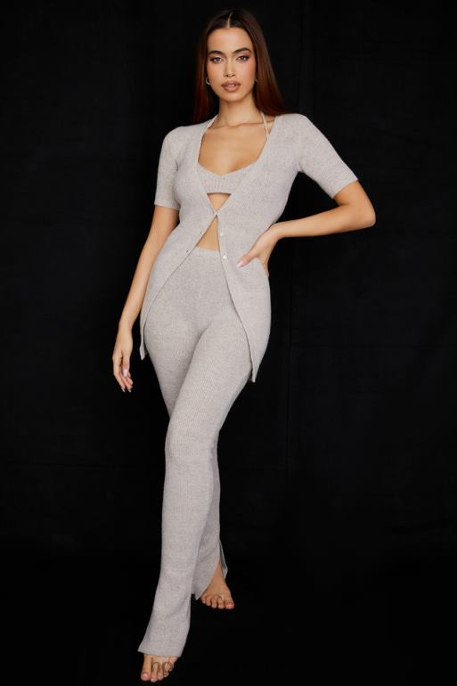 House of CB cardigan en maille côtelée opale avoine N888H730 vêtements