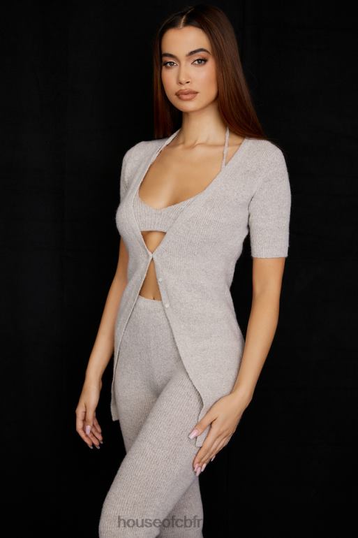 House of CB cardigan en maille côtelée opale avoine N888H730 vêtements