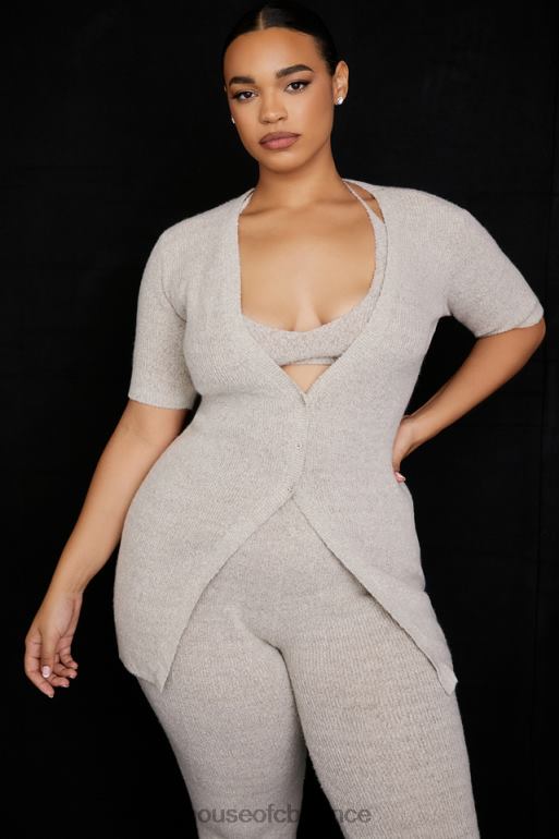 House of CB cardigan en maille côtelée opale avoine N888H730 vêtements