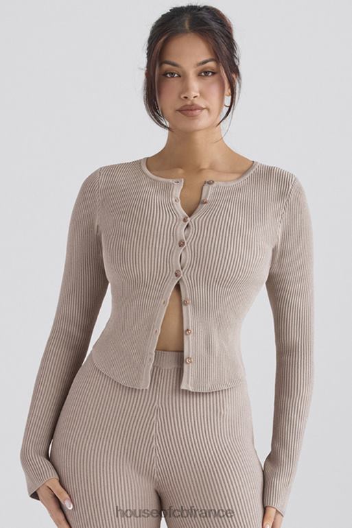 House of CB cardigan en maille côtelée taupe sylvia N888H696 vêtements