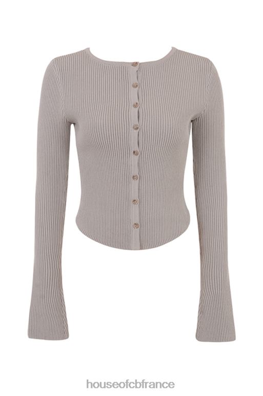 House of CB cardigan en maille côtelée taupe sylvia N888H696 vêtements