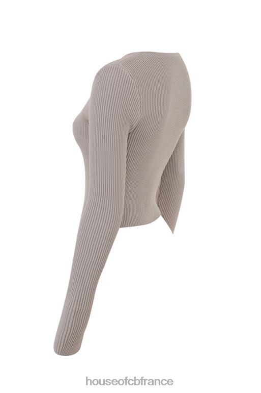 House of CB cardigan en maille côtelée taupe sylvia N888H696 vêtements