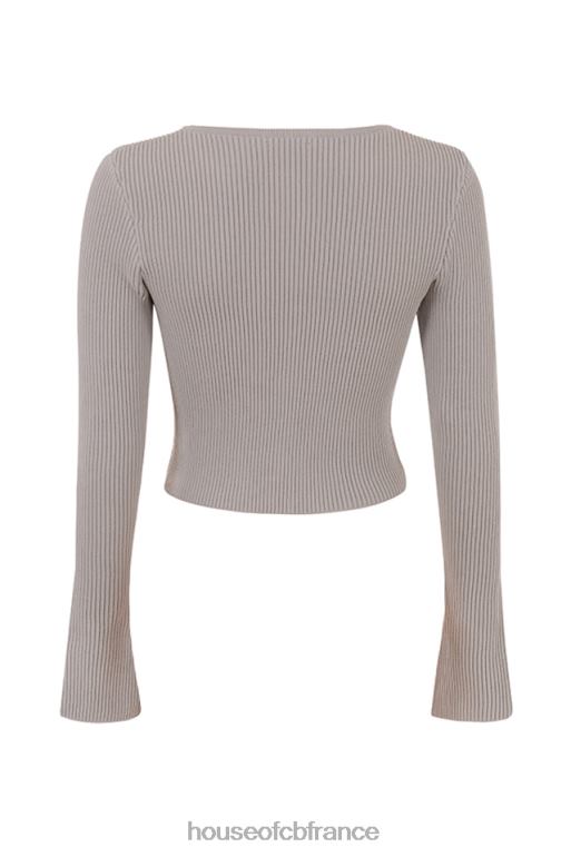 House of CB cardigan en maille côtelée taupe sylvia N888H696 vêtements