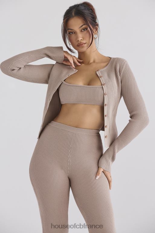 House of CB cardigan en maille côtelée taupe sylvia N888H696 vêtements