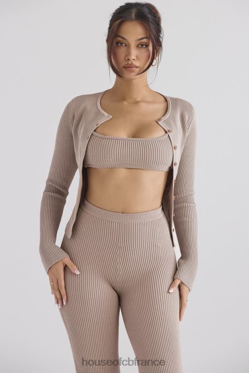 House of CB cardigan en maille côtelée taupe sylvia N888H696 vêtements