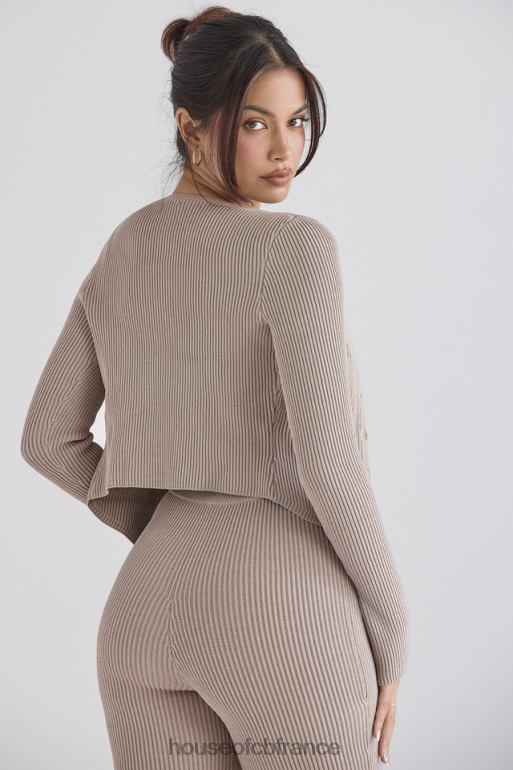 House of CB cardigan en maille côtelée taupe sylvia N888H696 vêtements