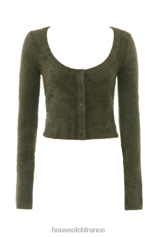 House of CB cardigan kaki en tricot doux et moelleux Gene N888H658 vêtements
