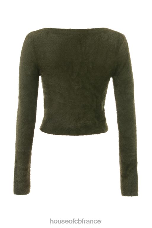 House of CB cardigan kaki en tricot doux et moelleux Gene N888H658 vêtements