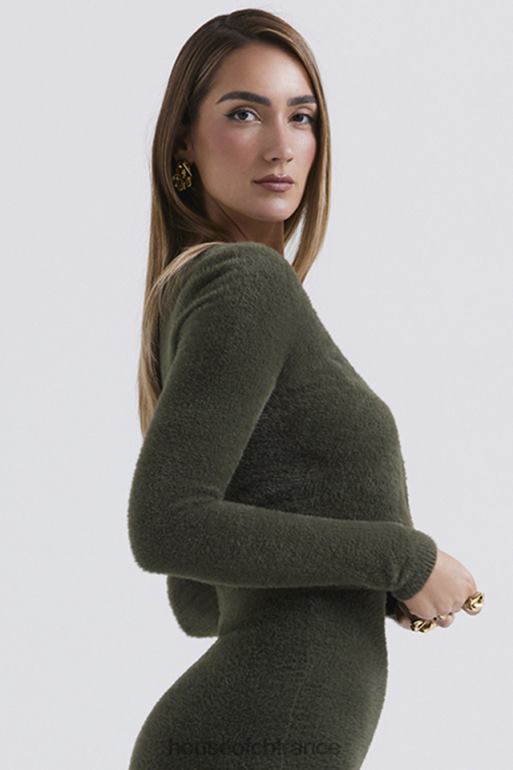House of CB cardigan kaki en tricot doux et moelleux Gene N888H658 vêtements