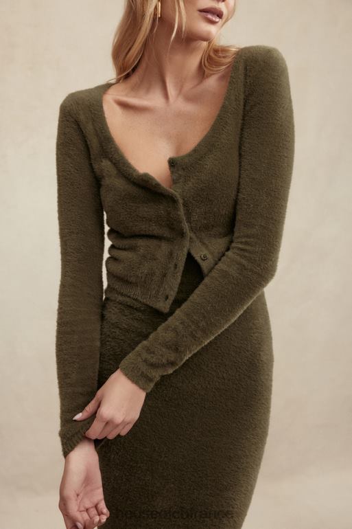 House of CB cardigan kaki en tricot doux et moelleux Gene N888H658 vêtements