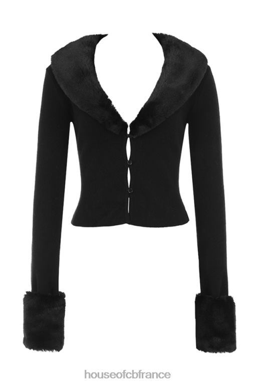 House of CB cardigan noir bordé de fausse fourrure blanche N888H693 vêtements