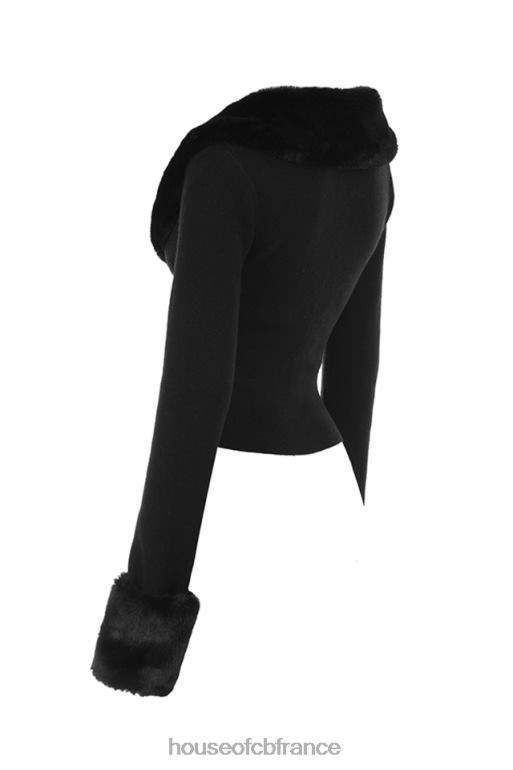 House of CB cardigan noir bordé de fausse fourrure blanche N888H693 vêtements