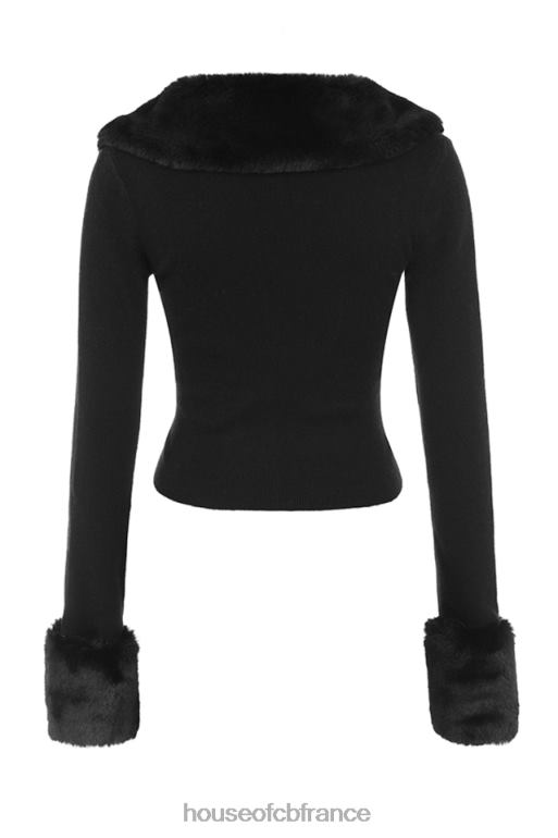 House of CB cardigan noir bordé de fausse fourrure blanche N888H693 vêtements