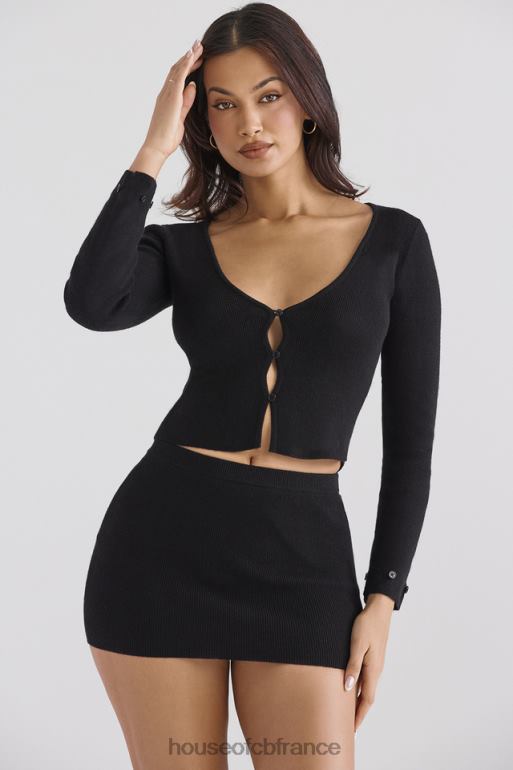 House of CB cardigan noir bordé de fausse fourrure blanche N888H693 vêtements