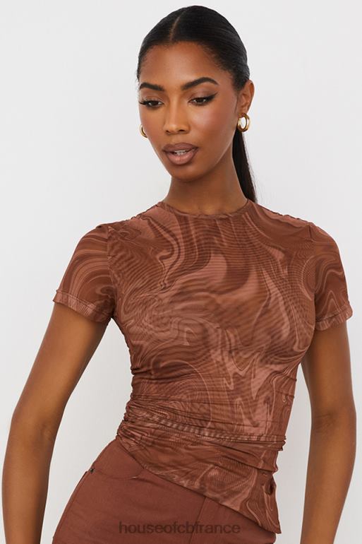 House of CB t-shirt asymétrique à imprimé tourbillon cacao Claudie N888H751 vêtements