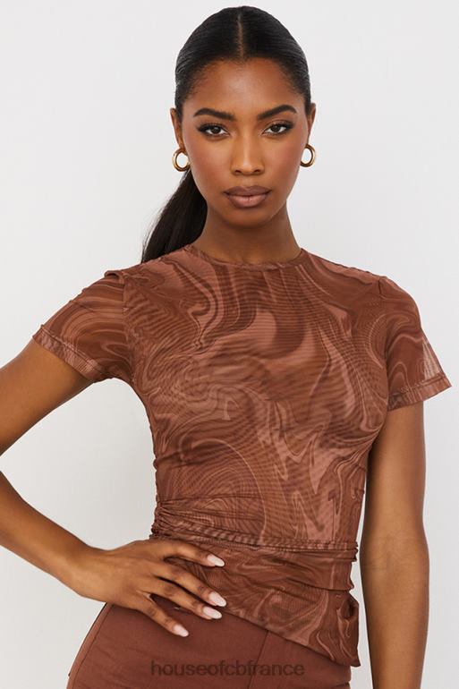 House of CB t-shirt asymétrique à imprimé tourbillon cacao Claudie N888H751 vêtements