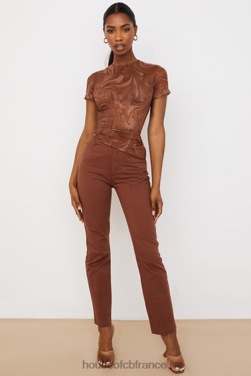 House of CB t-shirt asymétrique à imprimé tourbillon cacao Claudie N888H751 vêtements