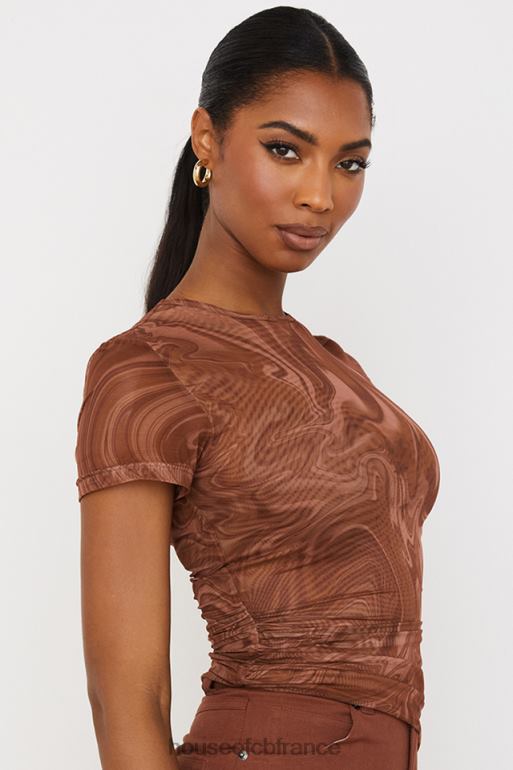 House of CB t-shirt asymétrique à imprimé tourbillon cacao Claudie N888H751 vêtements