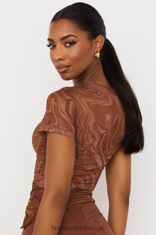 House of CB t-shirt asymétrique à imprimé tourbillon cacao Claudie N888H751 vêtements