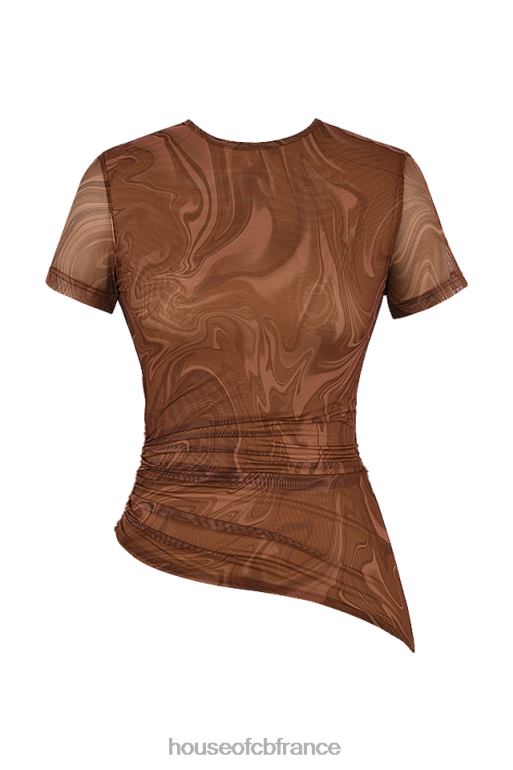 House of CB t-shirt asymétrique à imprimé tourbillon cacao Claudie N888H751 vêtements