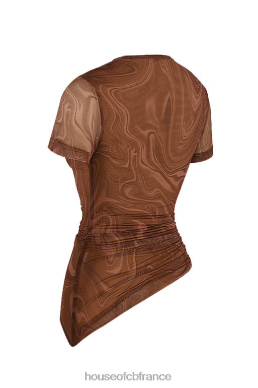 House of CB t-shirt asymétrique à imprimé tourbillon cacao Claudie N888H751 vêtements