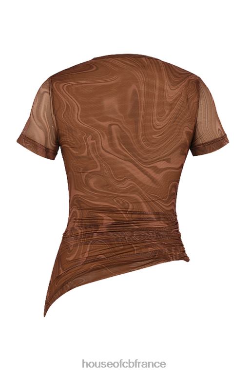 House of CB t-shirt asymétrique à imprimé tourbillon cacao Claudie N888H751 vêtements