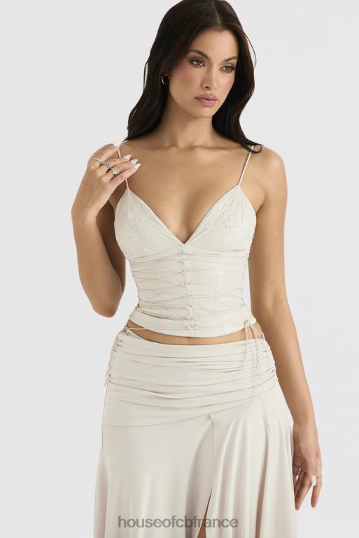 House of CB Antonella corset en cuir végétalien blanc cassé N888H35 vêtements