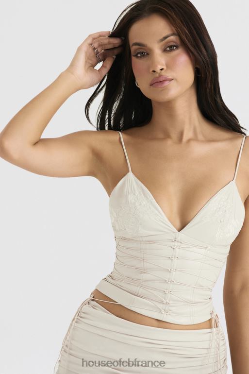 House of CB Antonella corset en cuir végétalien blanc cassé N888H35 vêtements