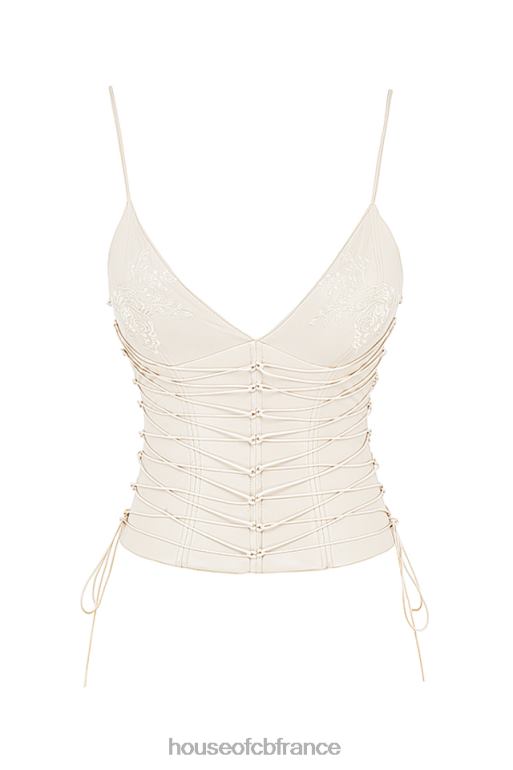 House of CB Antonella corset en cuir végétalien blanc cassé N888H35 vêtements