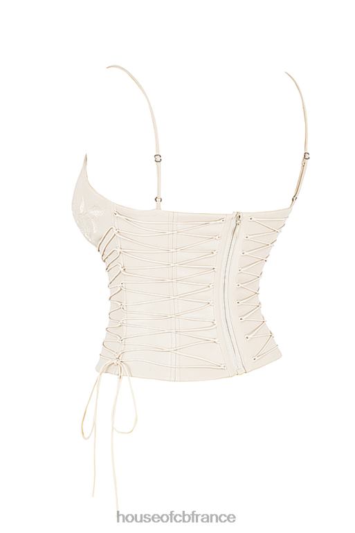 House of CB Antonella corset en cuir végétalien blanc cassé N888H35 vêtements
