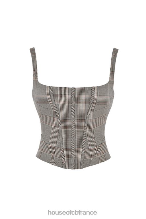 House of CB Mistress Rocks - Corset monochrome à carreaux et col carré N888H41 vêtements
