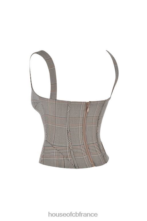 House of CB Mistress Rocks - Corset monochrome à carreaux et col carré N888H41 vêtements