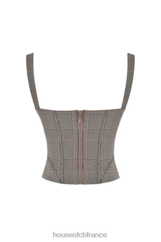 House of CB Mistress Rocks - Corset monochrome à carreaux et col carré N888H41 vêtements