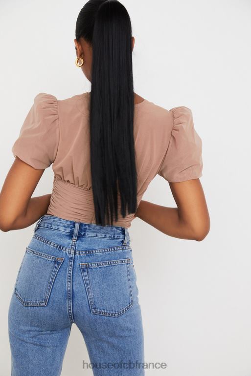 House of CB Nora tan - corset froncé à manches bouffantes en maille N888H90 vêtements