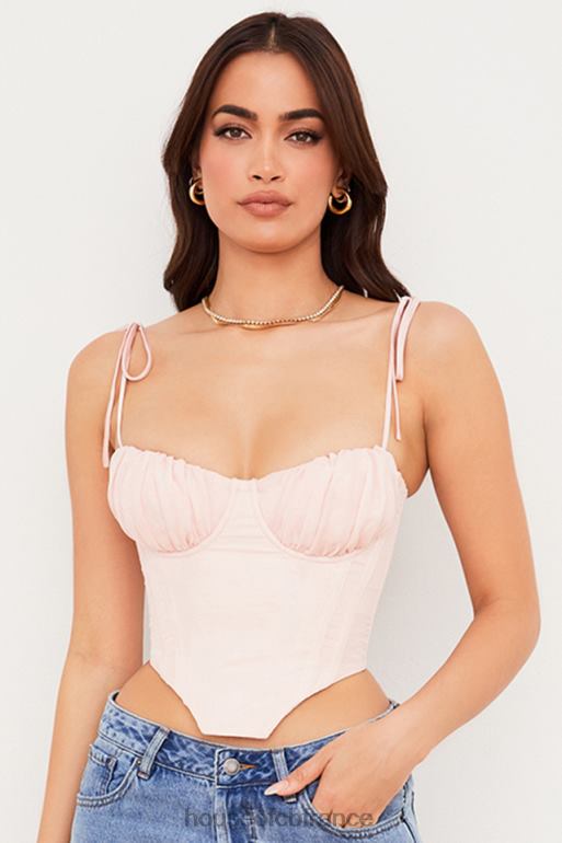 House of CB Willow - Corset court en mousseline de soie rose bébé, buste froncé N888H81 vêtements