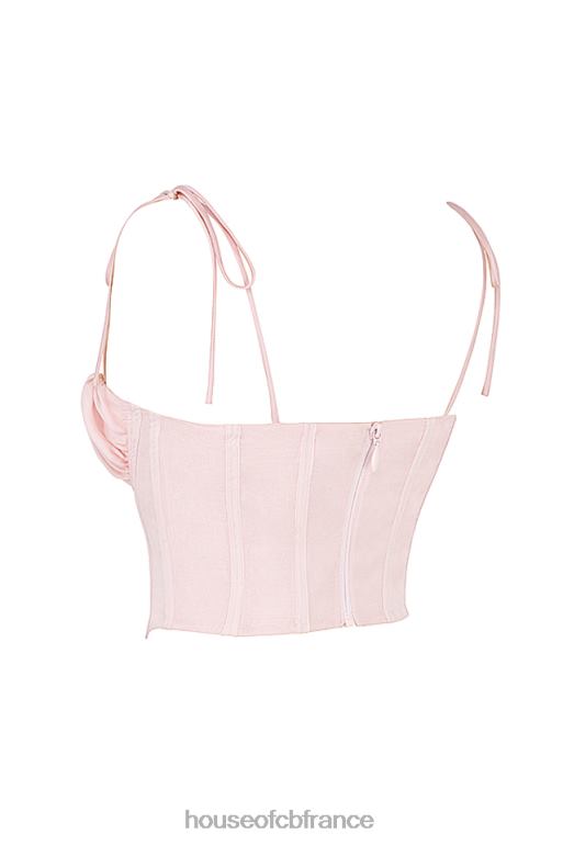 House of CB Willow - Corset court en mousseline de soie rose bébé, buste froncé N888H81 vêtements
