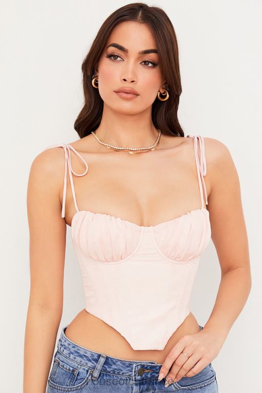 House of CB Willow - Corset court en mousseline de soie rose bébé, buste froncé N888H81 vêtements