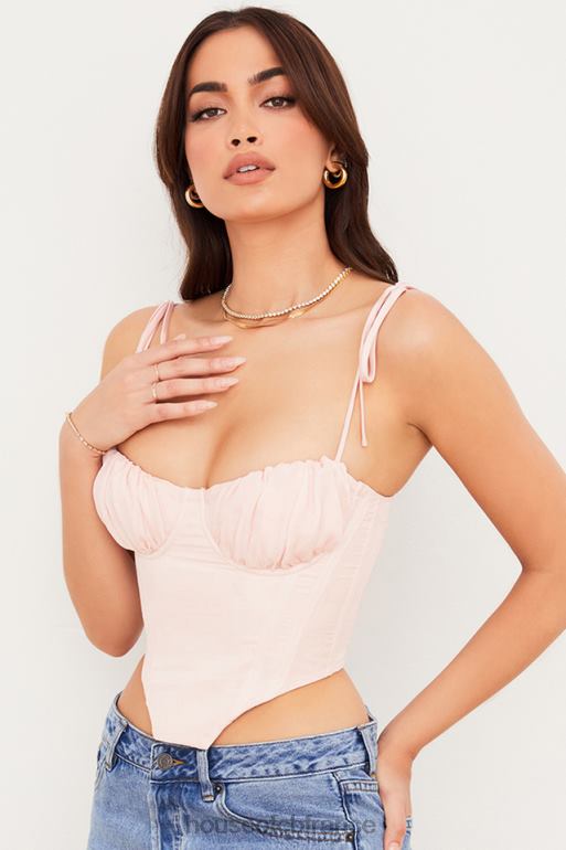 House of CB Willow - Corset court en mousseline de soie rose bébé, buste froncé N888H81 vêtements